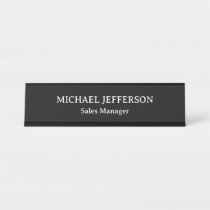 Chic Plain Black & White Colour Personalized Custo Desk Name Plate
