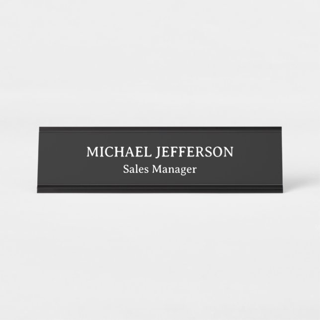 Chic Plain Black & White Colour Personalized Custo Desk Name Plate (Front)