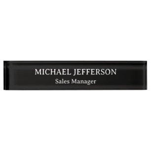 Chic Plain Black & White Colour Personalized Custo Nameplate