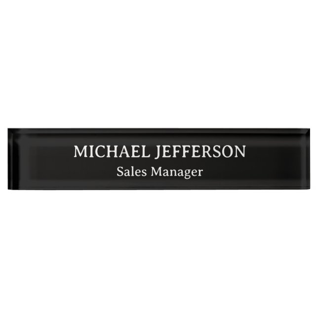 Chic Plain Black & White Colour Personalized Custo Nameplate (Front)