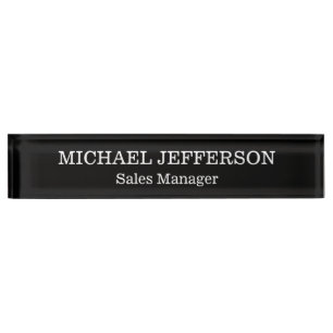 Chic Plain Black & White Colour Personalized Custo Nameplate