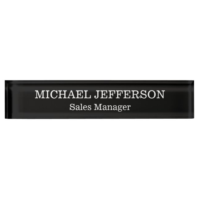 Chic Plain Black & White Colour Personalized Custo Nameplate (Front)