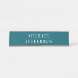 Chic Plain Dark Teal Colour Personalized Custom Desk Name Plate