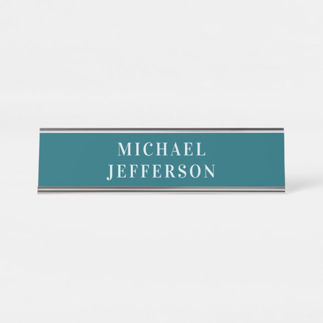 Chic Plain Dark Teal Colour Personalized Custom Desk Name Plate (Front)
