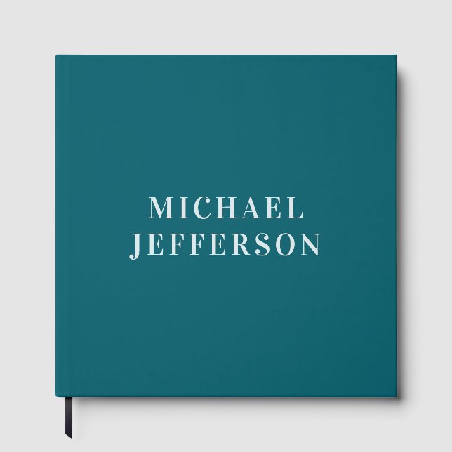 Chic Plain Dark Teal Colour Personalized Custom Guest Book (Front)