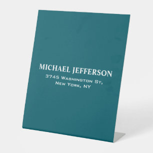 Chic Plain Dark Teal Colour Personalized Custom Pedestal Sign