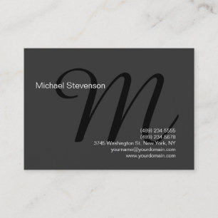 Chic Plain Grey Black Out Monogram Business Card