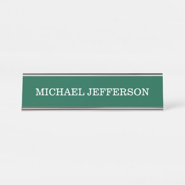 Chic Plain Hunter Green Colour Personalized Custom Desk Name Plate (Front)