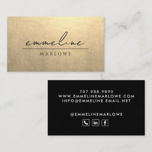 Chic Platinum Gold Modern Minimalist Black Business Card