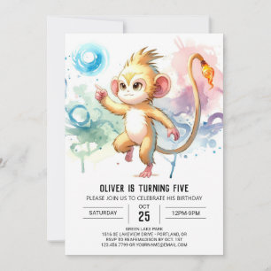 Chic Playful Monkey Birthday Invitation