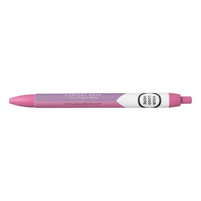 Chic Playful Pink White Dual Tone Business Logo Black Ink Pen (Front)