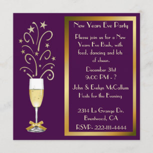 Chic Plum and Gold New Years Eve Party Invitations