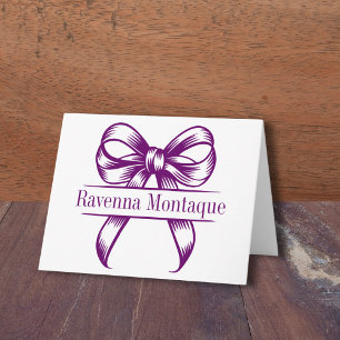 Chic Plum Purple Decor Bow Elegant Name Wedding Note Card