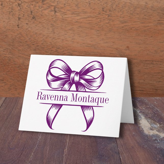 Chic Plum Purple Decor Bow Elegant Name Wedding Note Card (Creator Uploaded)