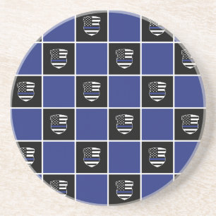 Chic Police Officer Thin Blue Line Badge Pattern Coaster