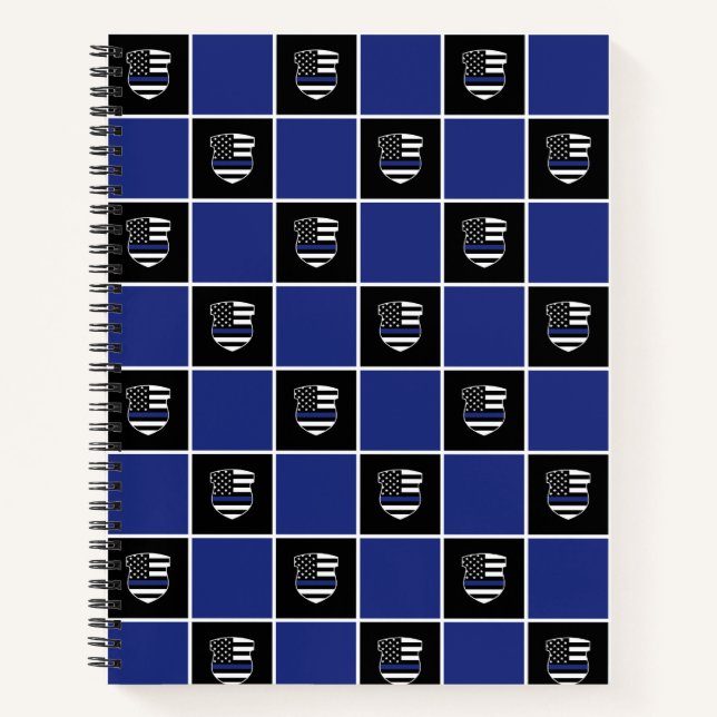 Chic Police Officer Thin Blue Line Badge Pattern Notebook (Front)