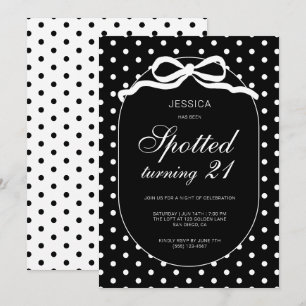 Chic Polka Dot Bow Spotted 21st Birthday Party Invitation