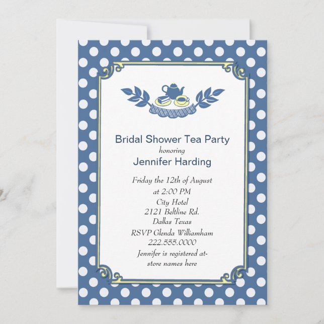 Chic Polka Dot Bridal Shower Tea Party Invitation (Front)