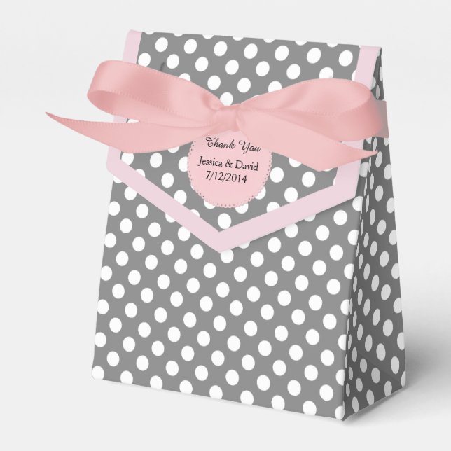 Chic Polka Dot Pink and Grey Favour Gift Box (Front Side)