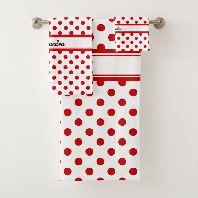 Chic Polka Dot Red White Background Bath Towel Set (Insitu)