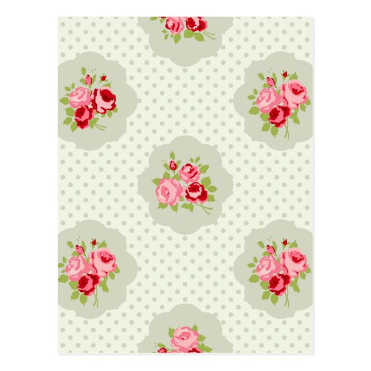 chic polka dot teal red floral white vintage pink postcard