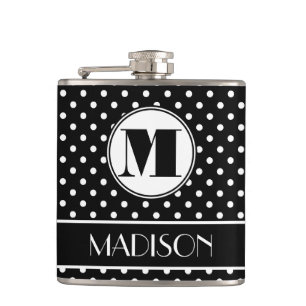 Chic Polka Dots Monogram Personalized Hip Flask