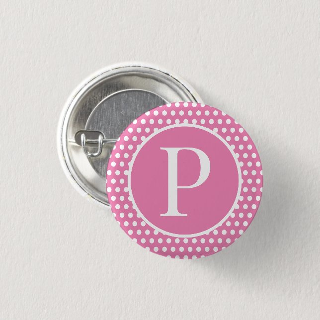 Chic Polka Dots Pink Custom initial letter  1 Inch Round Button (Front & Back)