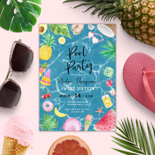 Chic Pool Party Summer Sweet 16 Birthday Invitation