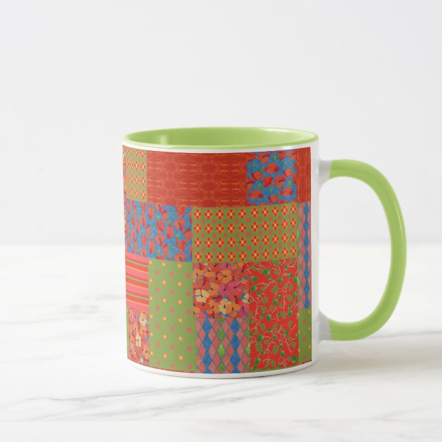 Chic Poppies Faux-patchwork Ringer Coffee Mug (Right)