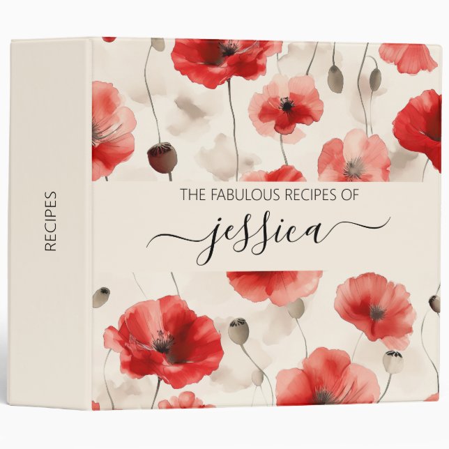 Chic poppies pattern script name Recipe Binder (Front/Spine)
