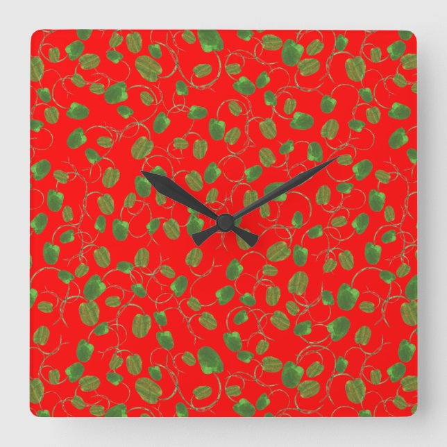 Chic Poppy Buds on Bright Red Wall Clock (Front)