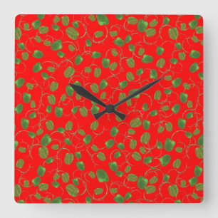 Chic Poppy Buds on Bright Red Wall Clock