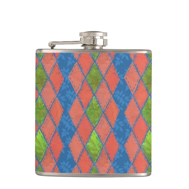 Chic Poppy Colours Faux-patchwork Hip Flask (Front)