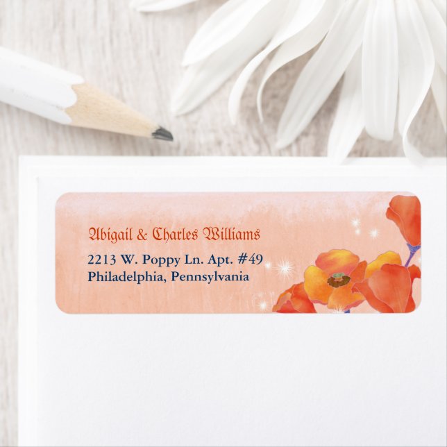 Chic Poppy Meadow Wedding Return Address (Insitu)