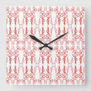 Chic Poppy Outline Red on White Square Wall Clock