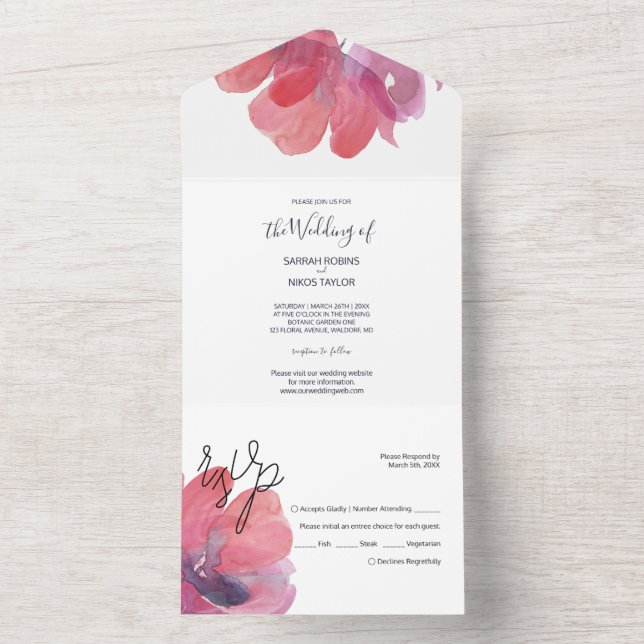 Chic Poppy Watercolor Hand-painted All In One Invitation (Inside)