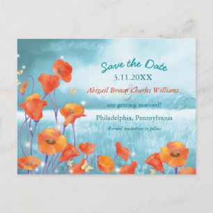 Chic Poppy Wedding Save the Date Announcement Postcard