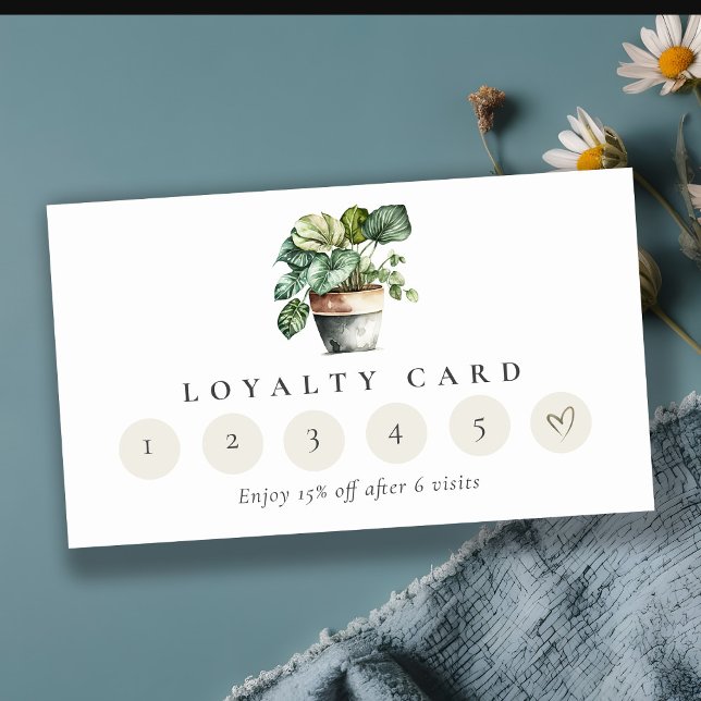 Chic Potted Leafy House Plants 6 Punch Loyalty  Business Card (Creator Uploaded)