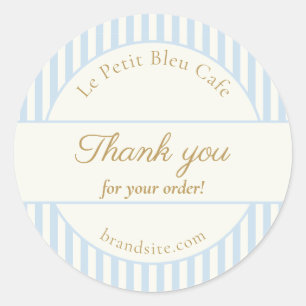 Chic Powder Blue Stripes Bakery Thank You Website  Classic Round Sticker