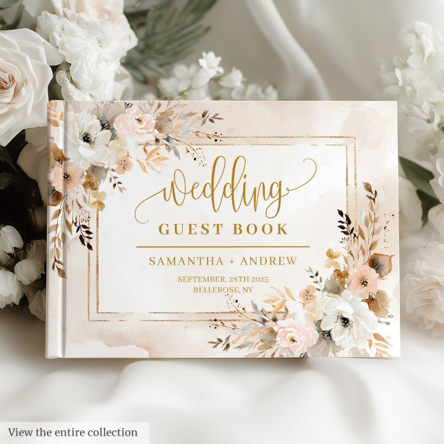 Chic Powder Pink Boho Floral Wedding Guest Book (Chic Powder Pink Boho Floral Wedding Guest Book)