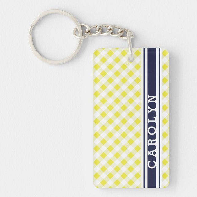 chic preppy jaune marine en vichy motif monogramme (Devant)