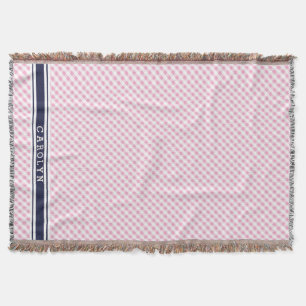 chic preppy pink navy gingham pattern monogram throw blanket