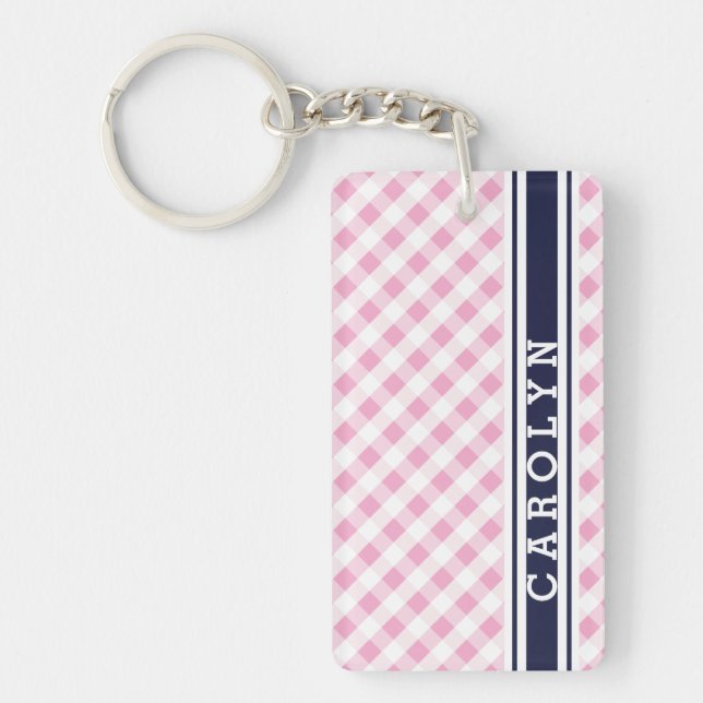 chic preppy rose marine en vichy motif monogramme (Devant)