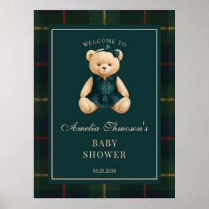Chic Preppy Teddy Bear Baby Shower Welcome  Poster