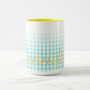 chic preppy turuqoise gingham pattern monogram mug