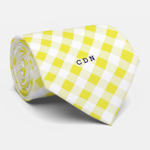 chic preppy yellow navy gingham pattern monogram tie
