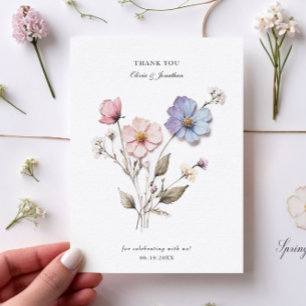 Chic Pressed Flowers Wedding Thank You Card
