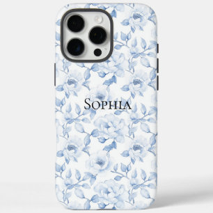 Chic Pretty Blue White Flowers iPhone 16 Pro Max Case