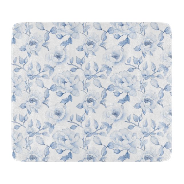 Chic Pretty Blue White Flowers Cutting Board (Front)