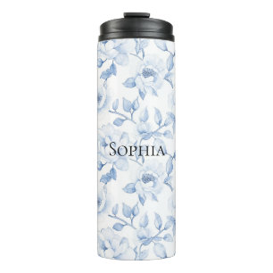 Chic Pretty Blue White Flowers Thermal Tumbler